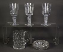 THREE BOXED MINTON CRYSTAL ROYAL COMMEMORATIVE GOBLETS, 1977, 1978 and 1981, 7” (17.8cm) high, two