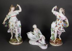 PAIR LATE NINETEENTH CENTURY CONTINENTAL PORCELAIN FEMALE FIGURES, one of a BACCHANTE the other of