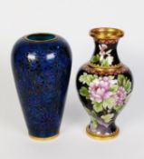 CHINESE CLOISONNE BALUSTER VASE, decorated with a large naturalistic purple flowering shrub and