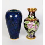 CHINESE CLOISONNE BALUSTER VASE, decorated with a large naturalistic purple flowering shrub and