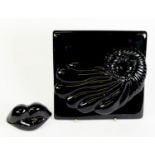 ASA JUNGNELIUS FOR KOSTA BODA, MOULDED BLACK GLASS ‘ART TILE’, 8” (20.3cm) square, engraved artist