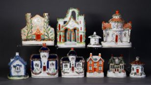 COLLECTION OF TEN NINETEENTH CENTURY AND LATER STAFFORDSHIRE HOUSES, including: FIVE PASTILLE