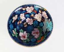 CHINESE CLOISONNE ENAMELLED SMALL CIRCULAR BOWL, decorated inside and out with a butterfly and