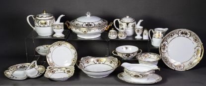 NORITAKE, JAPAN MATCHING PORCELAIN DINNER, TEA AND BREAKFAST WARES, WITH HEAVILY GILDED ROCOCO/