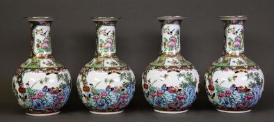SET OF FOUR MODERN CHINESE FAMILLE ROSE PORCELAIN VASE, each of bottle form, painted in colours