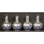 SET OF FOUR MODERN CHINESE FAMILLE ROSE PORCELAIN VASE, each of bottle form, painted in colours