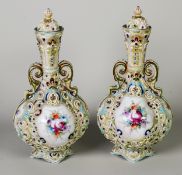 FINE PAIR OF MEIJI PERIOD NIPPON MORIAGE VASES with stoppers, of baluster form with twin scroll