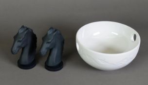 LLADRO PORCELAIN DRAGON BOWL AND CHOPSTICKS, type 375, together with a PAIR OF LLADRO OTHELLO WALL
