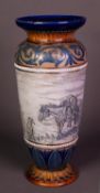 HANNAH BARLOW FOR DOULTON LAMBETH, SGRAFFITO DECORATED POTTERY VASE, of tapering, footed form with