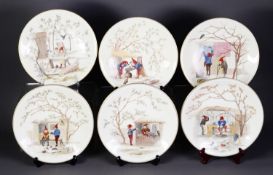 VICTORIAN ROYAL WORCESTER CHINA NINE PIECE ‘PIXIE GNOME’ DESSERT SERVICE FOR SIX PERSONS,