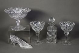 VERY FINELY CUT GLASS PEDESTAL BOWL, with polyfoil circular top, the baluster stem with tear drop