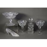 VERY FINELY CUT GLASS PEDESTAL BOWL, with polyfoil circular top, the baluster stem with tear drop