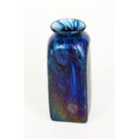 LOETZ STYLE IRIDESCENT GLASS VASE, of square, slightly tapering form with circular flared rim,