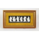 WEDGWOOD BLACK BASALT POTTERY ‘DANCING HOURS 2’ PLAQUE, sprigged in white with six female figures, 2