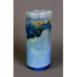 ATTRIBUTED TO SAMUEL HERMAN, HAND WORKED AND CASED STUDIO GLASS VASE, of cylindrical form, worked in