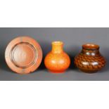 THREE PIECES OF PILKINGTONS ROYAL LANCASTRIAN POTTERY, comprising: SQUAT VASE BY GLADYS ROGERS,
