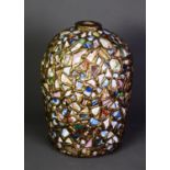 EARLY 20th CENTURY STONEWARE OVOID VASE, clad in a random mosaic/collage of oriental and other