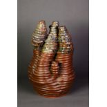 LARGE MODERN COIL PATTERN STONEWARE SCULPTURE/VASE IN THE FORM OF FIVE ENTWINED WORM CASTS, finished