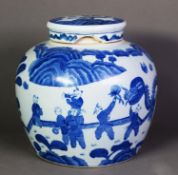 MODERN ORIENTAL BLUE AND WHITE PORCELAIN GINGER JAR AND COVER, of typical form with slightly domed