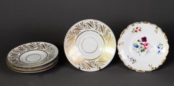 SET OF FOUR WORCESTER 'FLIGHT BARR AND BARR' PERIOD SAUCERS  with regency style saucers with gilt