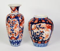 TWO JAPANESE LATE MEIJI PERIOD IMARI PORCELAIN LOBATED VASES, one of slender ovoid form with waisted