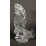 LALIQUE COQ NAIN CAR MASCOT, in the form of a moulded cockerel in clear and frosted glass engraved