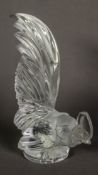 LALIQUE COQ NAIN CAR MASCOT, in the form of a moulded cockerel in clear and frosted glass engraved