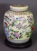 CHINESE PORCELAIN GINGER JAR AND COVER LAMP BASE, decorated with prunus blossom and fenghuang