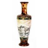 HANNAH BARLOW FOR DOULTON LAMBETH, SGRAFITTO DECORATED POTTERY VASE, of tapering, footed form with