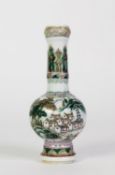 CHINESE FAMILLE VERT PORCELAIN SMALL GLOBE AND SHAFT SHAPED VASE, painted autour with an island with