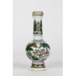 CHINESE FAMILLE VERT PORCELAIN SMALL GLOBE AND SHAFT SHAPED VASE, painted autour with an island with