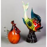 MURANO STUDIO GLASS MODEL OF AN EXOTIC FISH, in multicolours, tail raised up, 14in (35.5cm) high and