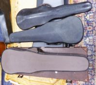 THREE MODERN HARD BODIED VIOLIN CASES, one with soft outer case, and ANOTHER, OLDER, (4)