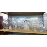 COLLECTION OF CLEAR GLASS AND LEAD CRYSTAL, TO INCLUDE; THREE CELERY VASES, EDWARD VII CORONATION