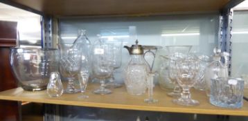 COLLECTION OF CLEAR GLASS AND LEAD CRYSTAL, TO INCLUDE; THREE CELERY VASES, EDWARD VII CORONATION