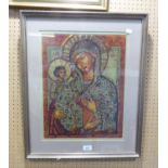 MODERN WOOLWORK PICTURE, heightened in gold coloured thread ‘Madonna and Child’ 17 ½” x 13 ½” (44.