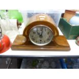 A MAHOGANY INLAID NAPOLEON'S HAT SHAPED MANTEL CLOCK, HAVING SILVERED DIAL