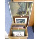 TWO CIRCA 1960's UNATTRIBUTED OIL PAINTINGS RURAL AND COASTAL SCENES AND 12 FRAMED PRINTS VARIOUS (