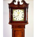 EARLY NINETEENTH CENTURY INLAID OAK AND MAHOGANY CROSSBANDED LONGCASE CLOCK SIGNED G PAYNE,