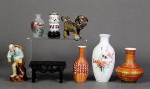 EIGHT MODERN SMALL ORIENTAL ITEMS, comprising: INSIDE PAINTED GLASS VASE, CLOISONNÉ DOG OF FO,