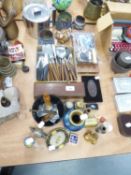 SMALL GROUP OF CLOISONNE, PLUS SCANDINAVIAN FLATWARE, WHETSTONE, PAPERWEIGHT AND MORE