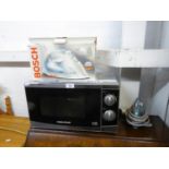 MORPHY RICHARDS MICROWAVE, BOSCH ELECTRIC IRON, ANOTHER IRON AND A TRAVEL IRON (4)