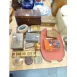 SMALL GROUP OF BOXES AND TREEN, CRIBBAGE BOARD, TRAY ETC... (QUANTITY)