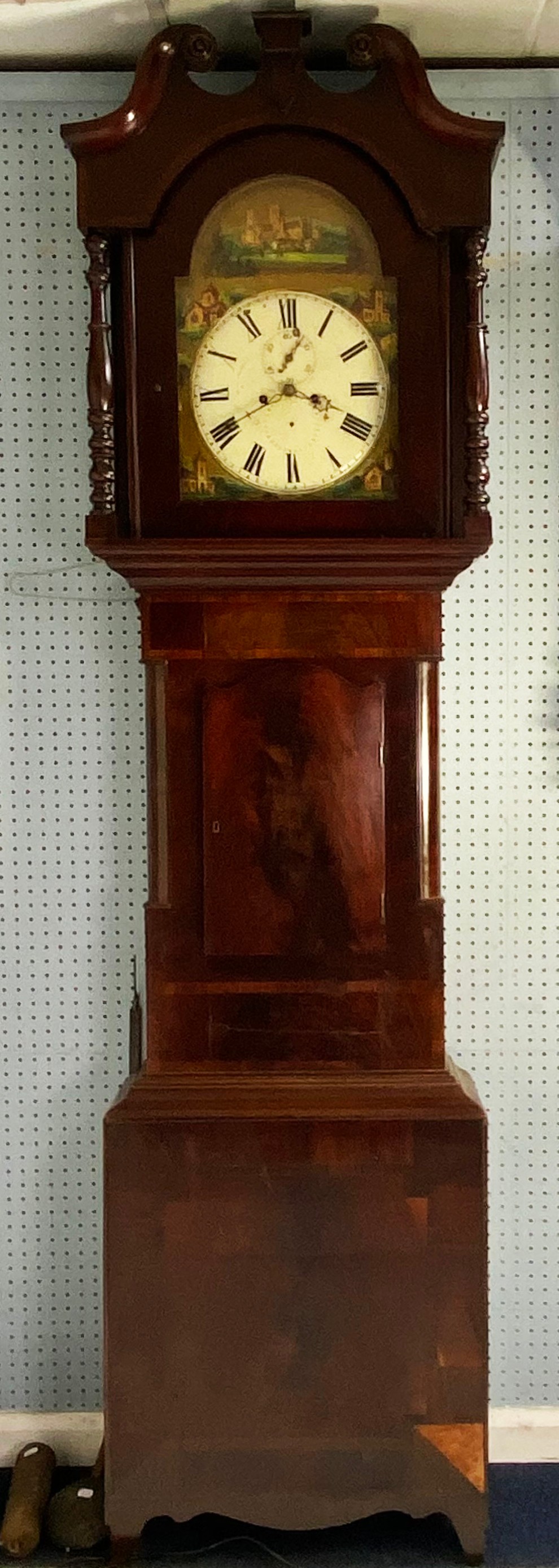 NINETEENTH CENTURY FIGURED MAHOGANY LONGCASE CLOCK, the 14” painted Roman dial with subsidiary - Image 2 of 2