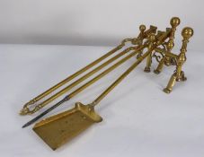 SET OF THREE PIECE BRASS FIRESIDE COMPANION SET, with square section handles, together with a PAIR