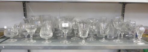 GOOD SELECTION OF EARLY TWENTIETH CENTURY AND LATER CUT STEM WINES, TUMBLERS ETC... TO INCLUDE; FOUR