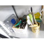 AN EDGEKEEPER AND MISCELLANEOUS KITCHEN KNIVES; KITCHEN UTENSILS AND CUTLERY