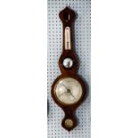 GEORGE III BOXWOOD STRUNG MAHOGANY BANJO BAROMETER, with 8” silvered dial, convex mirror,