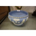 WEDGWOOD PALE BLUE AND WHITE JASPER WARE PEDESTAL BOWL, 8” DIAMETER