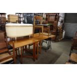 A DROP-LEAF DINING TABLE WITH 'X' SUPPORTS AND A SET OF FIVE TEAK DINING CHAIRS (A.F.) (6)